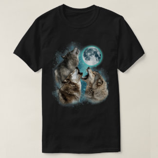 Heulende Wölfe Vollmond Wald Nacht Kunst T-Shirt