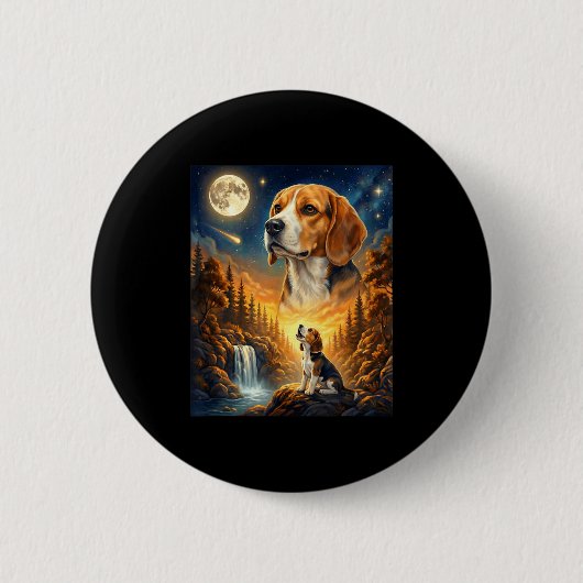 Heulender Beagle-Meme-Hund zum Mond  Button (Vorderseite)