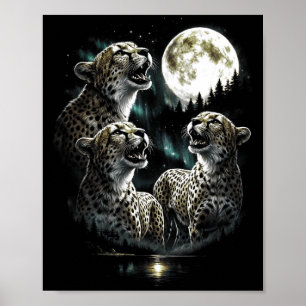 Heulender Gepard 3 zum Mond im Vintage-Retro-Stil Poster