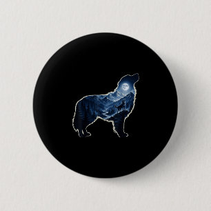 Heulender Hund mondbeschienener Bergwald Silhouett Button