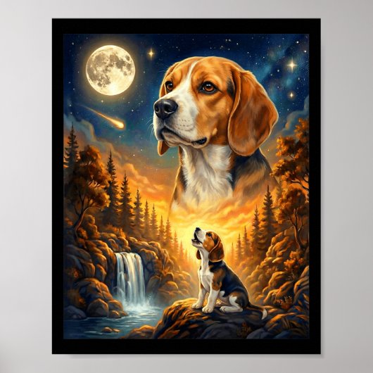 Heulender Mond Meme Tier Hund Beagle Poster (Vorne)
