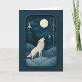 Heulender Weißer Wolf unter Mondlicht Karte