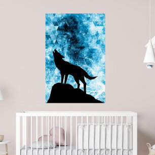 Heulender Winterwolf schneeblaue rauchige Abstrakt Poster