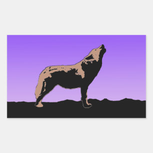 Heulender Wolf bei Sonnenuntergang - Originale Wil Rechteckiger Aufkleber