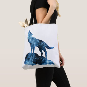Heulender Wolf blaue funkelnde Rauchsilhouette Tasche