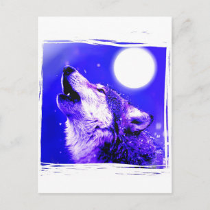 Heulender Wolf Blaue Mondlicht-Postkarte Postkarte