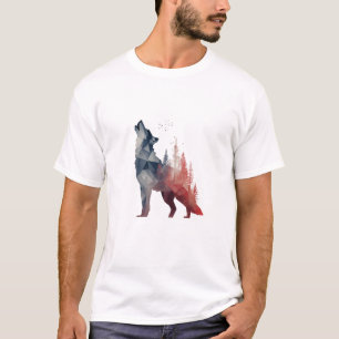 Heulender Wolf – Double-Exposure-Waldkunst T-Shirt