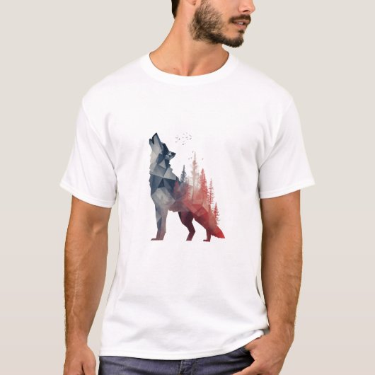 Heulender Wolf – Double-Exposure-Waldkunst T-Shirt (Vorderseite)