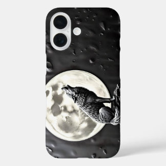 heulender Wolf Hund Vollmond iPhone 16 Hülle