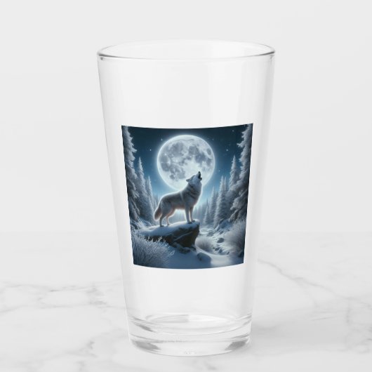 Heulender Wolf im Winter Glas (Vorderseite)
