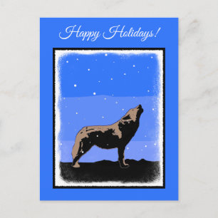 Heulender Wolf im Winter - Originale Wildlife-Kuns Feiertagspostkarte