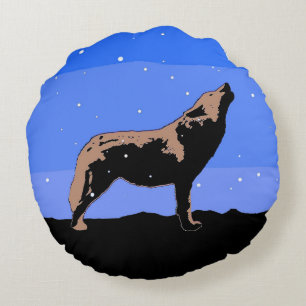 Heulender Wolf im Winter - Originale Wildlife-Kuns Rundes Kissen