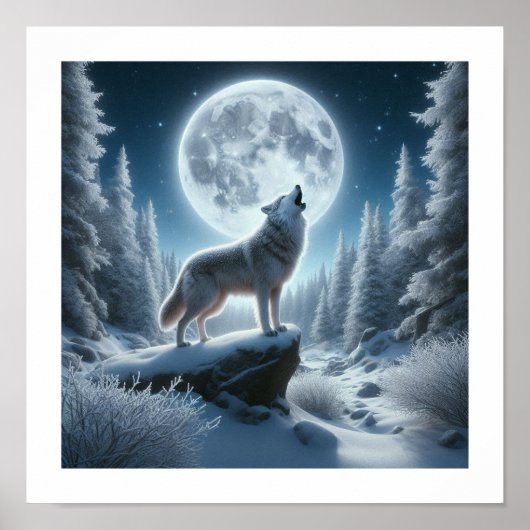 Heulender Wolf im Winter Poster (Vorne)