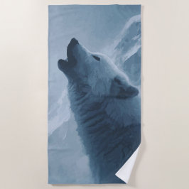 Heulender Wolf Kunst – Blaues Nachtwald-Design Strandtuch