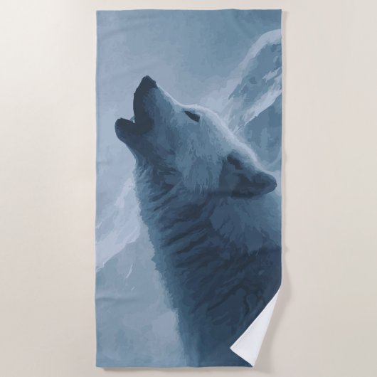 Heulender Wolf Kunst – Blaues Nachtwald-Design Strandtuch (Vorderseite)