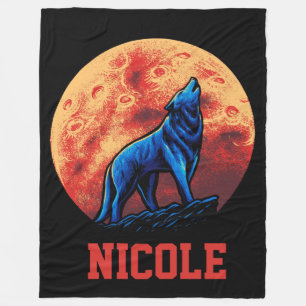 Heulender Wolf mit Blutmond Fleecedecke