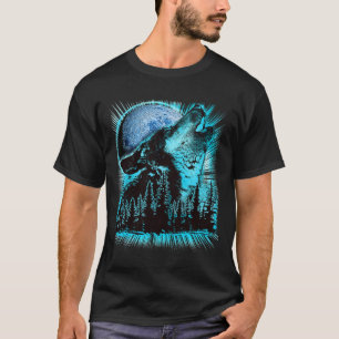 Heulender Wolf Mond Kiefer Wald Kunst T-Shirt