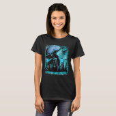 Heulender Wolf Mond Kiefernwald Cool T-Shirt (Vorne ganz)