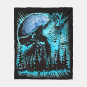 Heulender Wolf Mond Kiefernwald Kunst Fleecedecke (Vorderseite)