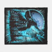 Heulender Wolf Mond Kiefernwald Kunst Fleecedecke (Vorderseite (Horizontal))