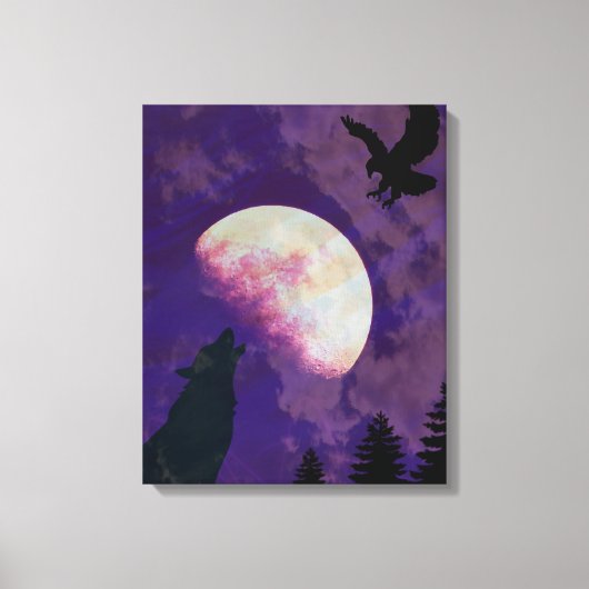 Heulender Wolf Mond Leinwand Wandkunst (Vorderseite)