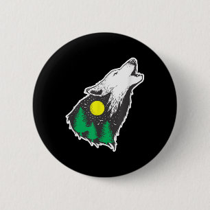 Heulender-Wolf-Mond-Wald-Umweltschutz Button