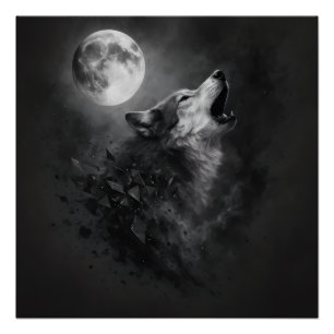 Heulender Wolf Mond Wandkunst Poster