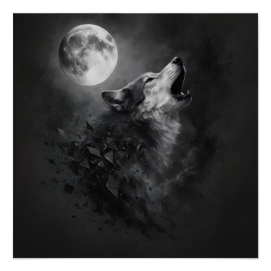 Heulender Wolf Mond Wandkunst Poster (Vorderseite)
