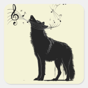 Heulender Wolf Musik Noten Spaß Tier  Quadratischer Aufkleber