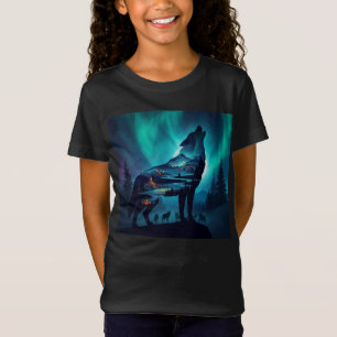 Heulender Wolf Silhouette Auror Borealis T-Shirt