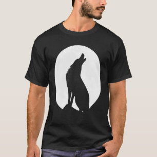 Heulender Wolf Silhouette Vollmond Minimalist Graf T-Shirt
