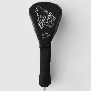 Heulender Wolf Stammes-Schwarz-Silber-Monogramm Golf Headcover