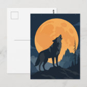 Heulender Wolf unter großem Erntmond Kunst Postkarte (Vorne/Hinten)