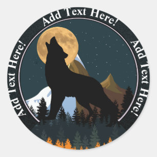 Heulender Wolf Vollmond Runder Aufkleber