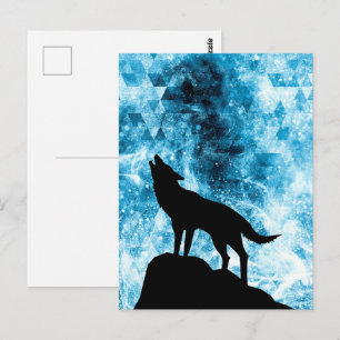 Heulender Wolf Winter schneebedeckter blauer Rauch Postkarte