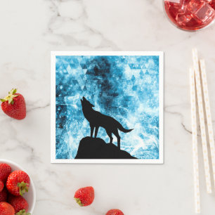 Heulender Wolf Winter schneebedeckter blauer Rauch Serviette