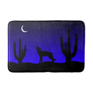 Heulender Wolf Wüsten-Nacht-Silhouette Badematte