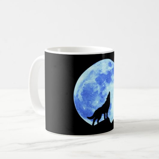 Heulenwolf am Vollmond 11 Unze-Tasse Kaffeetasse (Vorderseite Links)