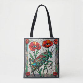 Heuschrecke Grille Buntglas Mohnblume Auge Tasche