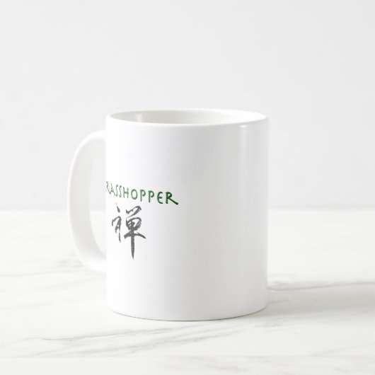 Heuschrecke mit "Zen" Symbol Kaffeetasse (Vorderseite Links)