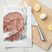 Heuschrecke neckt das Kätzchen, Sumi-e Handtuch (Viertel Falte)