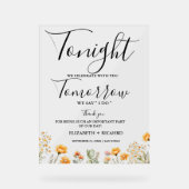 Heute Abend feiern wir das Hochzeitsessen Probe Acrylschild (Vorderseite)