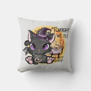 Heute Abend fliegen wir - Schwarze Hexenkatze Kissen