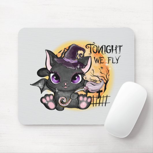 Heute Abend fliegen wir - Schwarze Hexenkatze Mousepad (Mit Mouse)