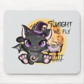 Heute Abend fliegen wir - Schwarze Hexenkatze Mousepad (Vorne)
