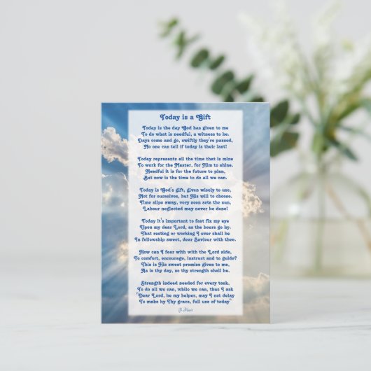 "Heute ist ein Geschenk" Motivierend Christliches Postkarte (Stehend Vorderseite)