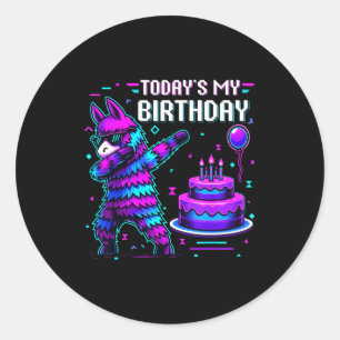 Heute ist mein Geburtstag Llama Piñata Geburtstags Runder Aufkleber