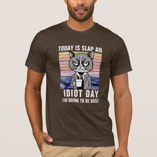 Heute ist Slap an Idiot Day T-Shirt, Funny Cat Gra T-Shirt (Vorderseite)