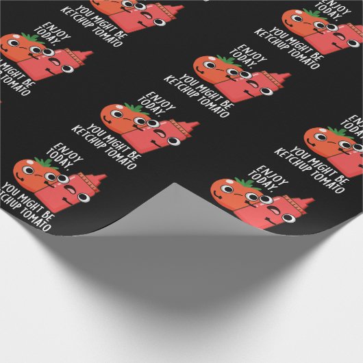 Heute Ketchup Tomato Funny Food Puff Dark BG Geschenkpapier (Ecke)
