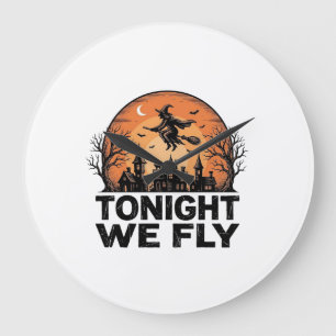 Heute Nacht Fliegen Wir Vintage Hexe Halloween-Shi Große Wanduhr